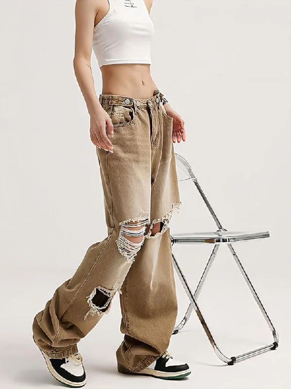 Light Wash Low Rise Ripped Jeans Casual Distressed Skinny Jeans