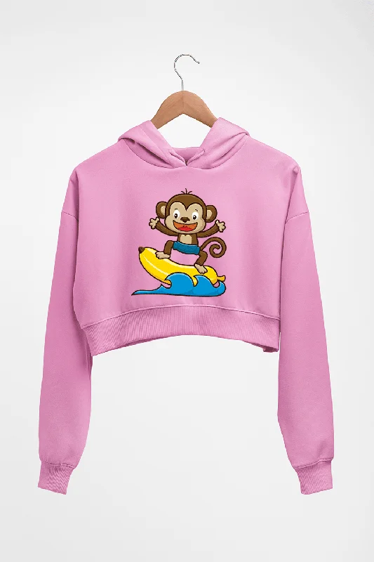 Monkey Banana Crop HOODIE FOR WOMEN Hoodie with Ribbed Neckline Snug Warm