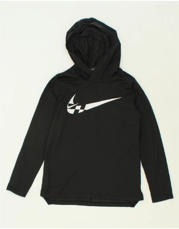 NIKE Boys Dri Fit Graphic Hoodie Jumper 10-11 Years Medium Black Polyester Graphic Hoodie Design Print NIKE Boys Dri Fit Graphic Hoodie Jumper 10-11 Years Medium Black Polyester Graphic Hoodie Design Print