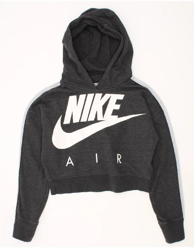 NIKE Girls Crop Graphic Hoodie Jumper 12-13 Years Large Grey Cotton Hoodie with Set-In Sleeves Structured Classic NIKE Girls Crop Graphic Hoodie Jumper 12-13 Years Large Grey Cotton Hoodie with Set-In Sleeves Structured Classic