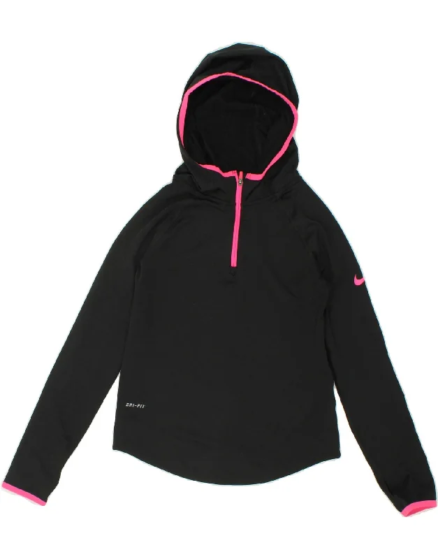 NIKE Girls Dri Fit Hoodie Jumper 10-11 Years Medium Black Polyester Hoodie with Back Slit Movement Comfort NIKE Girls Dri Fit Hoodie Jumper 10-11 Years Medium Black Polyester Hoodie with Back Slit Movement Comfort