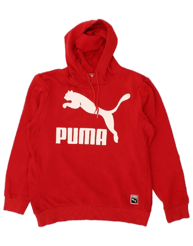 PUMA Mens Graphic Hoodie Jumper Large Red Cotton Hoodie with V-Neck Classic Versatile PUMA Mens Graphic Hoodie Jumper Large Red Cotton Hoodie with V-Neck Classic Versatile