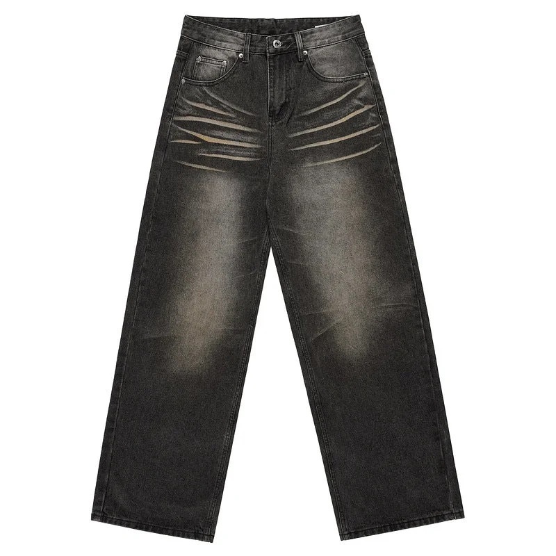 Washed Wide Leg Mopping Draping High Street Long Jeans Fashionable Button-Front Jeans Washed Wide Leg Mopping Draping High Street Long Jeans Fashionable Button-Front Jeans