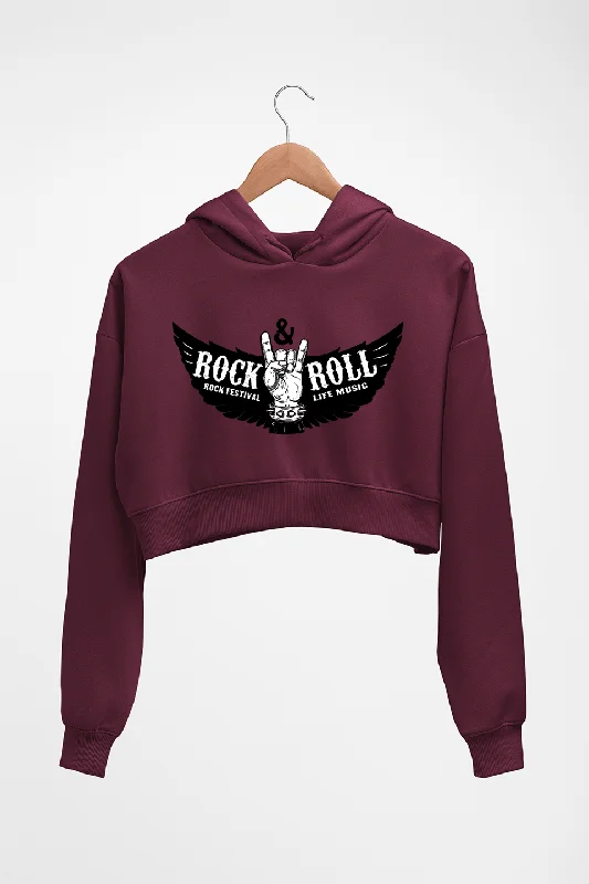Rock & Roll Crop HOODIE FOR WOMEN Hoodie with Toggle Buttons Decorative Unique