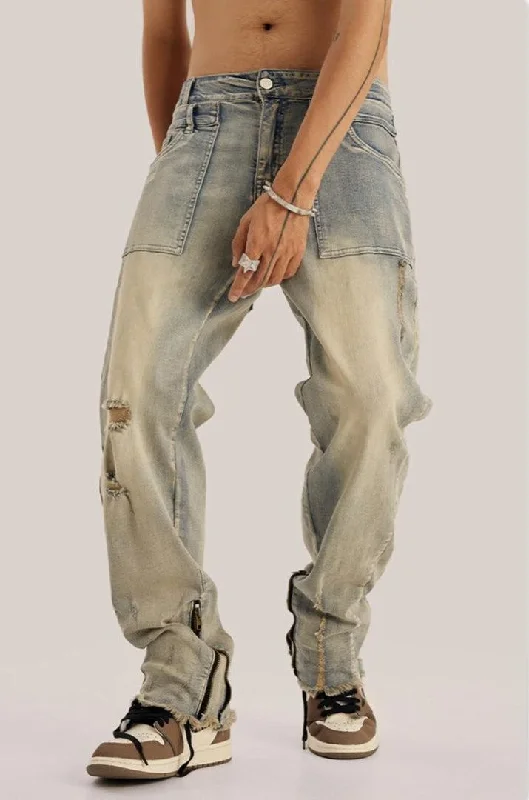 Slim Leg Ripped Jeans Trendy Wide-Legged High-Waist Jeans