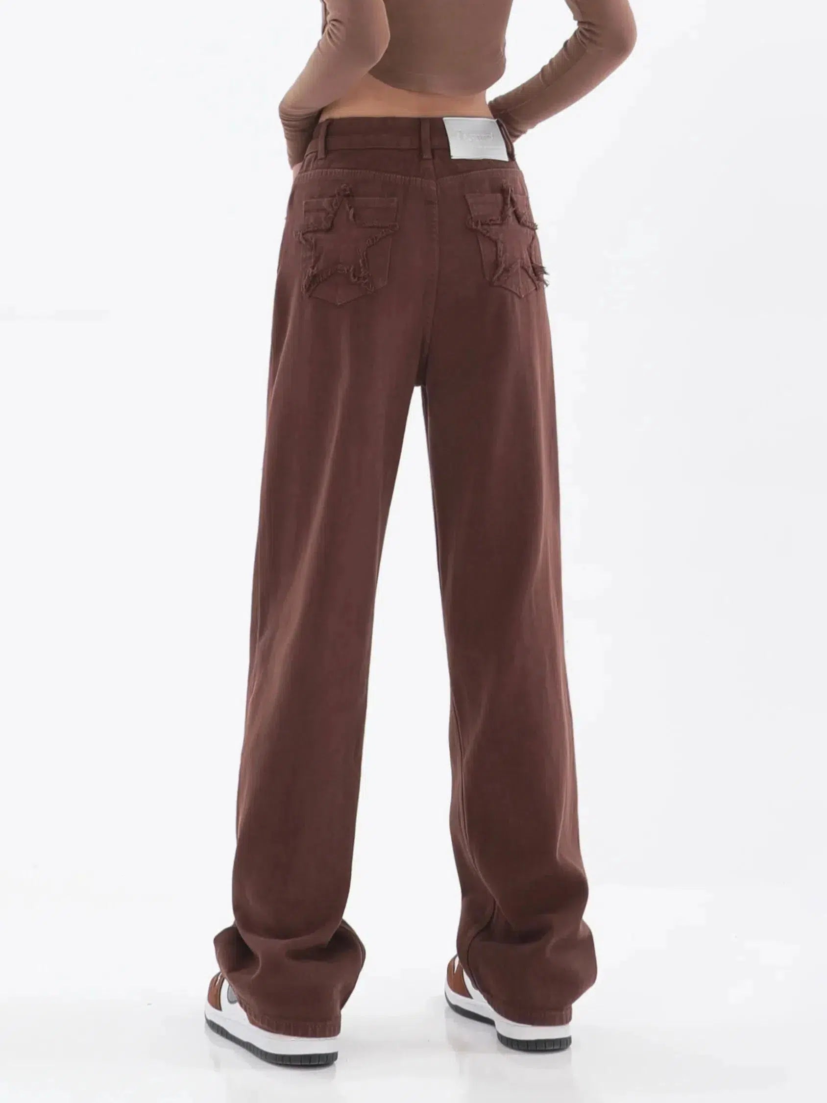 Star Pockets Wide Leg Jeans Comfortable Flare Leg Jeans