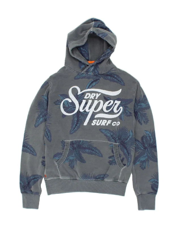 SUPERDRY Mens Graphic Hoodie Jumper Large Grey Cotton Hawaiian Hoodie with Hem Contrast Bold Stylish SUPERDRY Mens Graphic Hoodie Jumper Large Grey Cotton Hawaiian Hoodie with Hem Contrast Bold Stylish