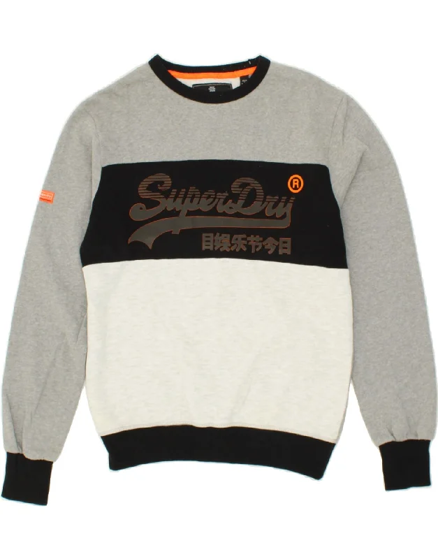 SUPERDRY Mens Graphic Sweatshirt Jumper Large Grey Colourblock Cotton Hoodie with Hem Lace Feminine Delicate SUPERDRY Mens Graphic Sweatshirt Jumper Large Grey Colourblock Cotton Hoodie with Hem Lace Feminine Delicate
