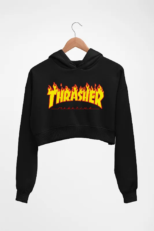 Thrasher Crop HOODIE FOR WOMEN Hoodie with Metallic Shiny Futuristic