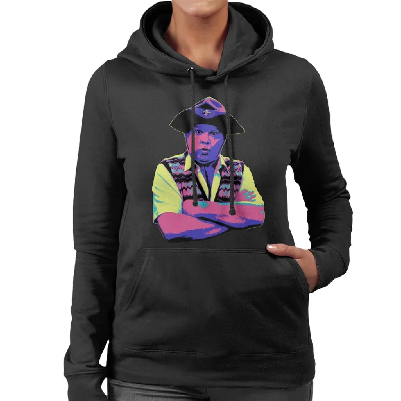 TV Times Benny Hill In Character 1989 Pop Art Stylised Women's Hooded Sweatshirt Hoodie with Emblem Brand Identity TV Times Benny Hill In Character 1989 Pop Art Stylised Women's Hooded Sweatshirt Hoodie with Emblem Brand Identity