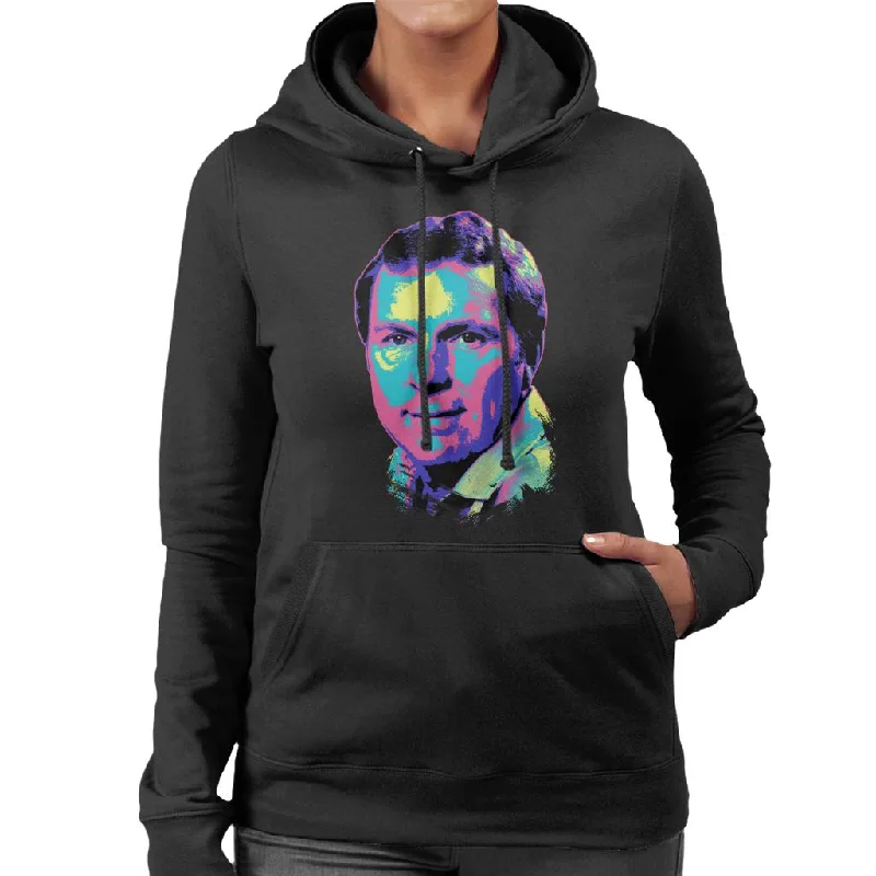 TV Times Bobby Moore Ex Footballer Pop Art Stylised Women's Hooded Sweatshirt Hoodie with Hem Raw Edge Edgy Unfinished TV Times Bobby Moore Ex Footballer Pop Art Stylised Women's Hooded Sweatshirt Hoodie with Hem Raw Edge Edgy Unfinished