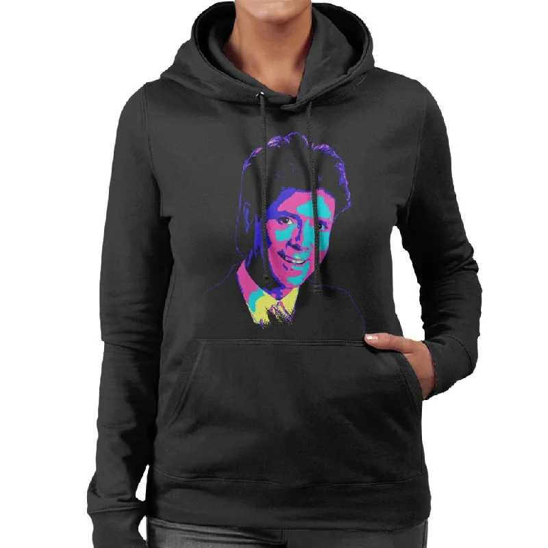 TV Times Cliff Richard TVT Award Pop Art Stylised Women's Hooded Sweatshirt Hoodie with Slit Hem Functional Movement TV Times Cliff Richard TVT Award Pop Art Stylised Women's Hooded Sweatshirt Hoodie with Slit Hem Functional Movement