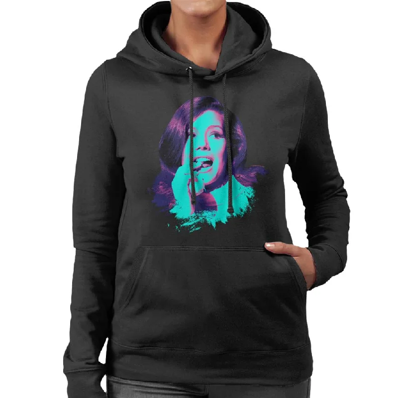 TV Times Diana Rigg Pop Art Stylised Women's Hooded Sweatshirt Hoodie with Hem Embroidery Detailed Premium TV Times Diana Rigg Pop Art Stylised Women's Hooded Sweatshirt Hoodie with Hem Embroidery Detailed Premium