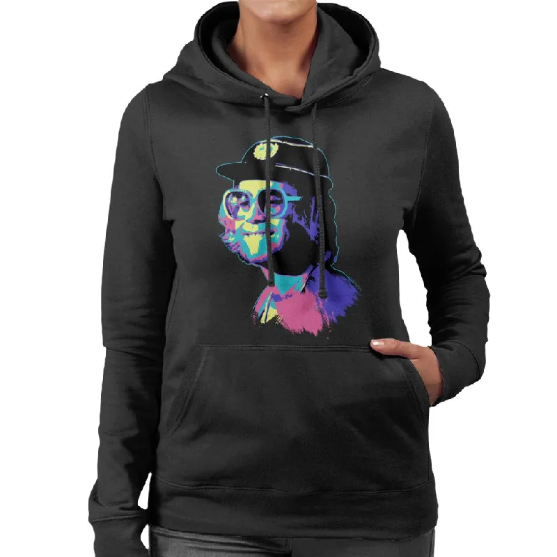 TV Times Elton John At The Piano Pop Art Stylised Women's Hooded Sweatshirt Hoodie with Magnetic Closure Innovative Modern TV Times Elton John At The Piano Pop Art Stylised Women's Hooded Sweatshirt Hoodie with Magnetic Closure Innovative Modern