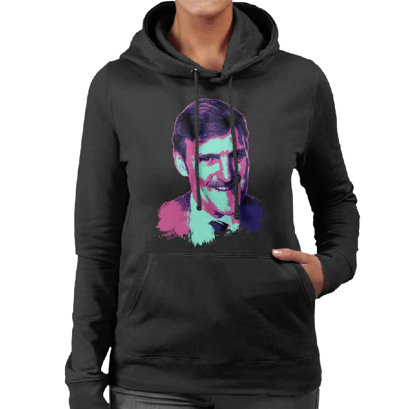 TV Times Jimmy Hill Sports Presenter Pop Art Stylised Women's Hooded Sweatshirt Hoodie with Hem Embroidery Detailed Premium TV Times Jimmy Hill Sports Presenter Pop Art Stylised Women's Hooded Sweatshirt Hoodie with Hem Embroidery Detailed Premium