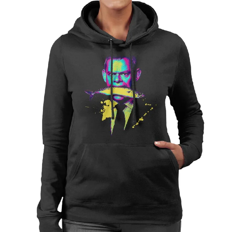 TV Times Martin Clunes Fish Doc Martin Pop Art Stylised Women's Hooded Sweatshirt Hoodie with Emblem Brand Identity TV Times Martin Clunes Fish Doc Martin Pop Art Stylised Women's Hooded Sweatshirt Hoodie with Emblem Brand Identity