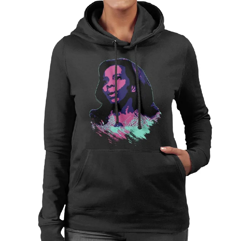 TV Times Soul Singer Gladys Knight 1971 Pop Art Stylised Women's Hooded Sweatshirt Hoodie with Tied Waist Feminine Flattering TV Times Soul Singer Gladys Knight 1971 Pop Art Stylised Women's Hooded Sweatshirt Hoodie with Tied Waist Feminine Flattering