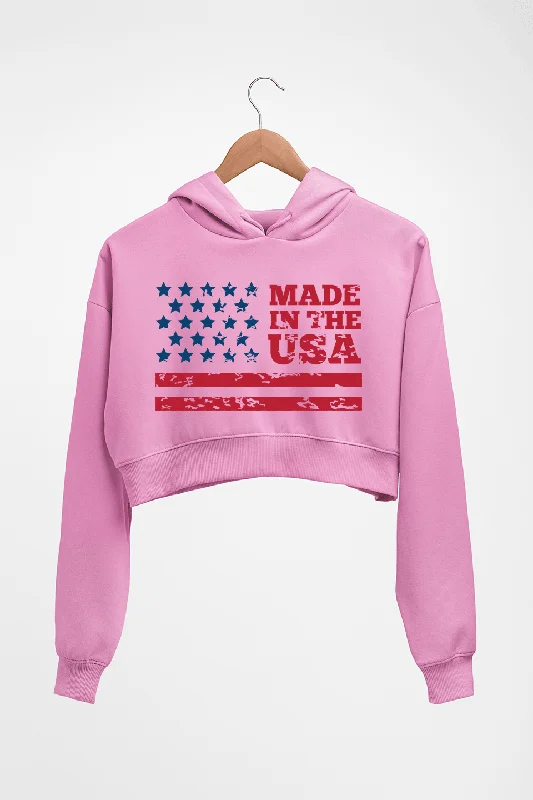 USA America Crop HOODIE FOR WOMEN Hoodie with Zipper Placket Modern Functional