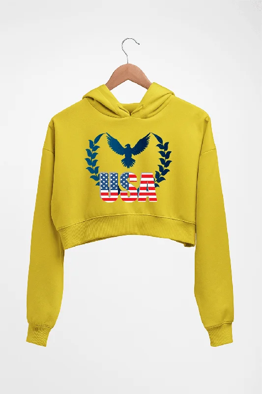 USA America Crop HOODIE FOR WOMEN Hoodie with Button Placket Classic Preppy