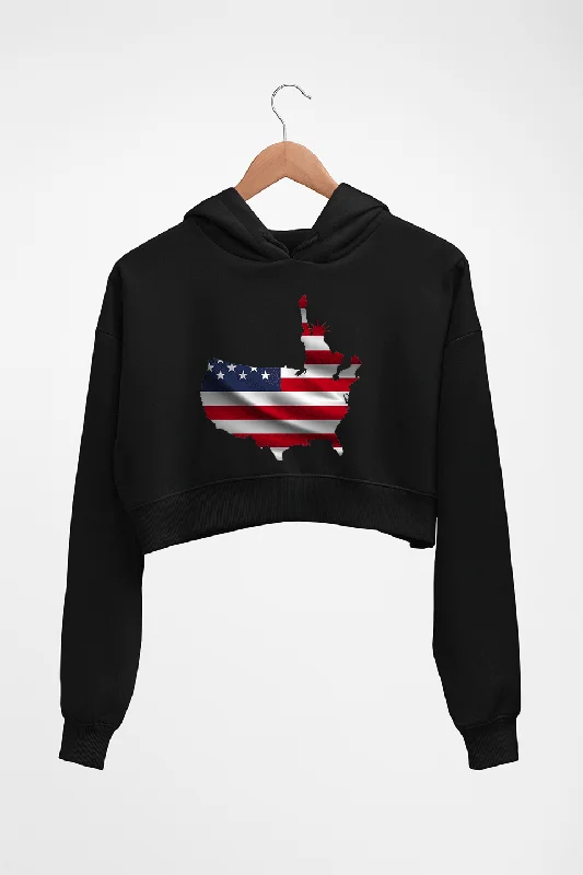 USA America Crop HOODIE FOR WOMEN Hoodie with Snap Buttons Easy Quick