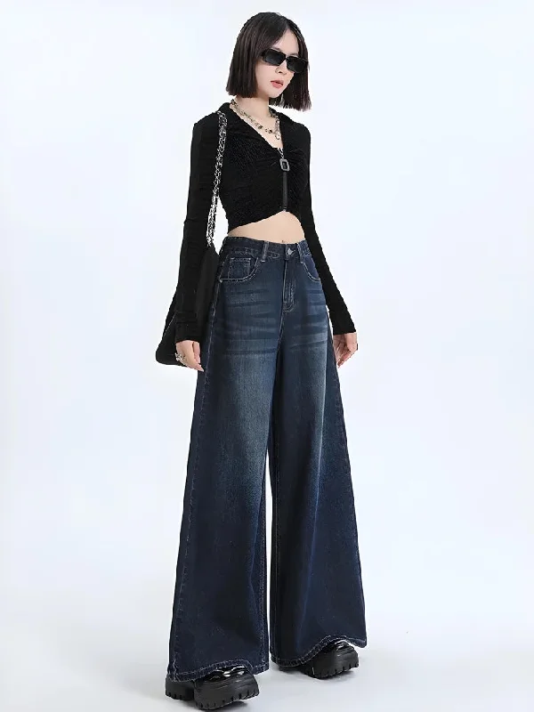 Wide Leg Regular Waist Jeans Stylish Tapered Fit Jeans