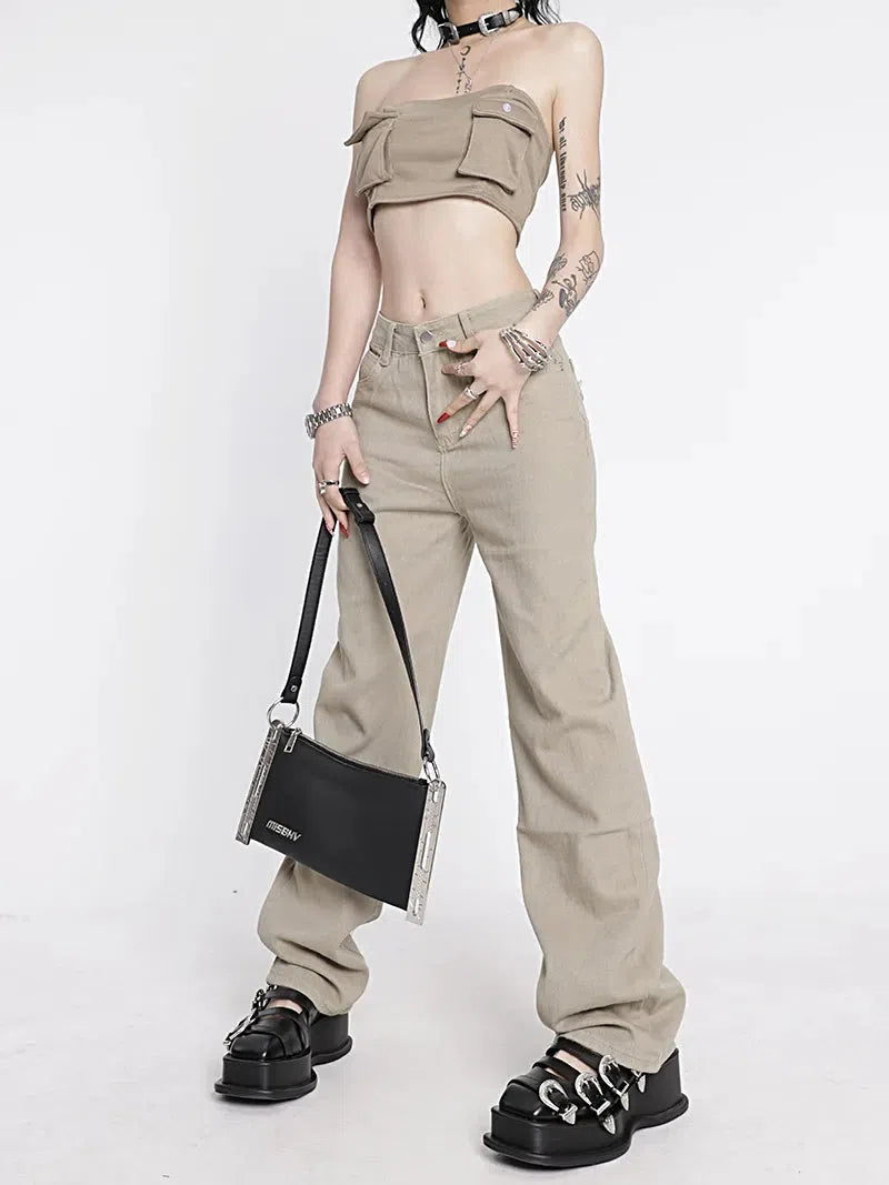 Y2K Star Pockets High Waist Jeans Casual Wide-Legged Denim Jeans