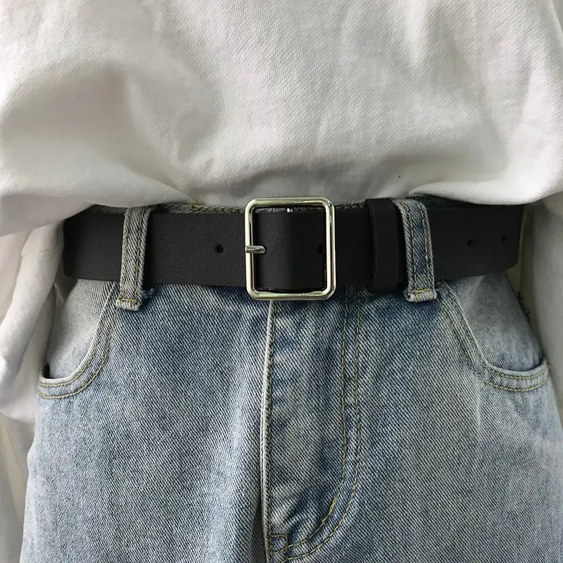 2023 Women'S Belt Soft Pu Leather Belt Square Buckle Pin Buckle Jeans Black Belt Chic Luxury Brand Fancy Vintage Strap Female Comfortable Folded Hem Jeans 2023 Women'S Belt Soft Pu Leather Belt Square Buckle Pin Buckle Jeans Black Belt Chic Luxury Brand Fancy Vintage Strap Female Comfortable Folded Hem Jeans