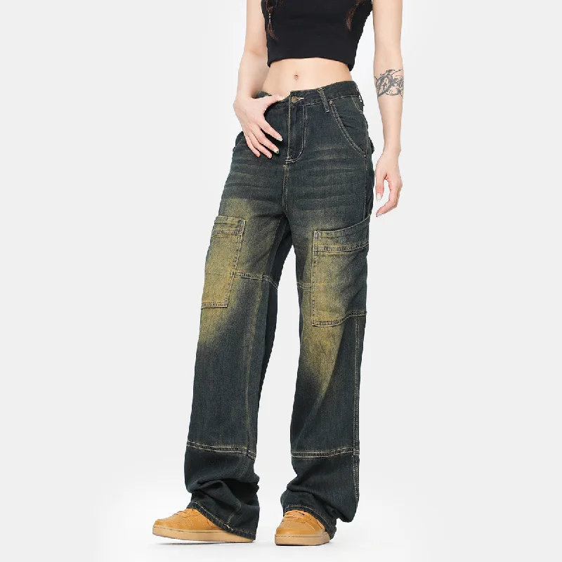 American Retro Jeans Fashion Brand Wide Leg Jeans Trendy Wide-Leg High-Waist Denim
