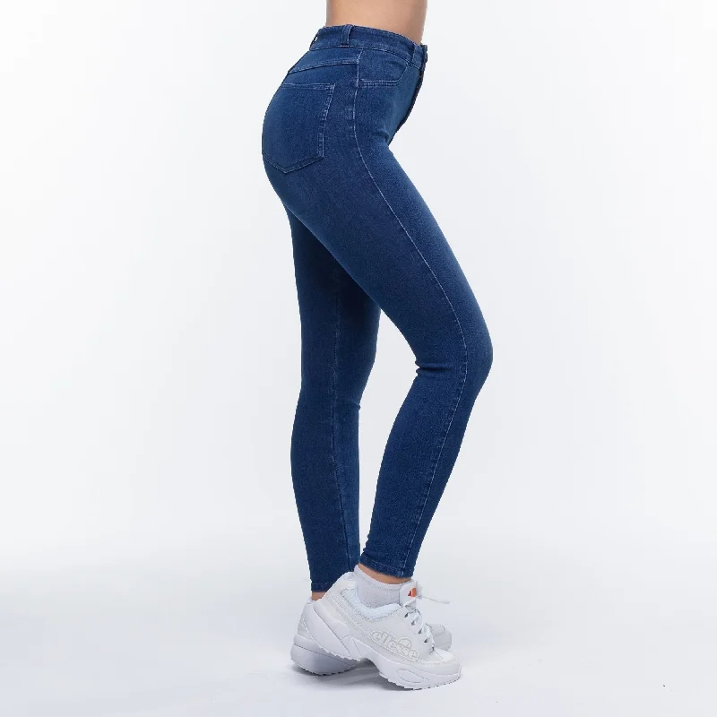 Embrace High Waisted Jeans - Dark Blue Comfortable Full-Length Denim Jeans