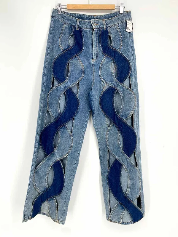 GOLD TRANS Women's Blue Wide Leg Size XL Jeans Elegant High-Waisted Flared Jeans