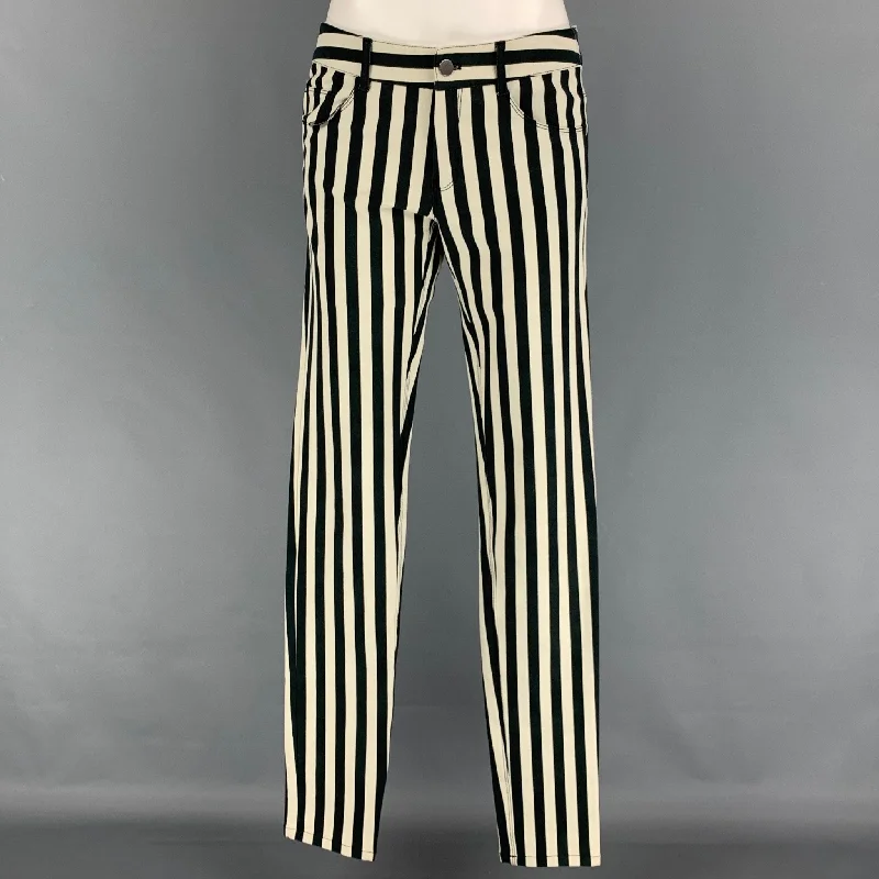 JOSEPH Size 6 Black White Cotton Stripe Skinny Jeans Chic Faded Blue Jeans