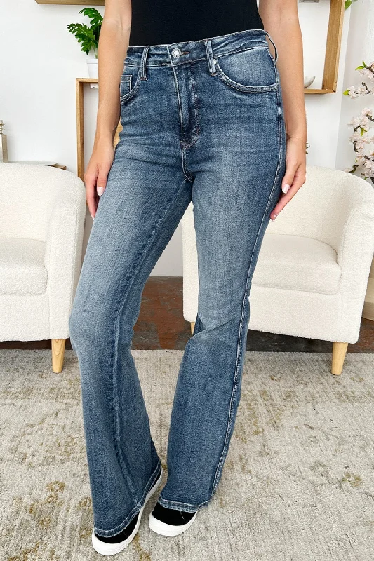 Judy Blue Full Size High Waist Tummy Control Flare Jeans, Dark Wash Stylish High-Waist Skinny Denim Judy Blue Full Size High Waist Tummy Control Flare Jeans, Dark Wash Stylish High-Waist Skinny Denim