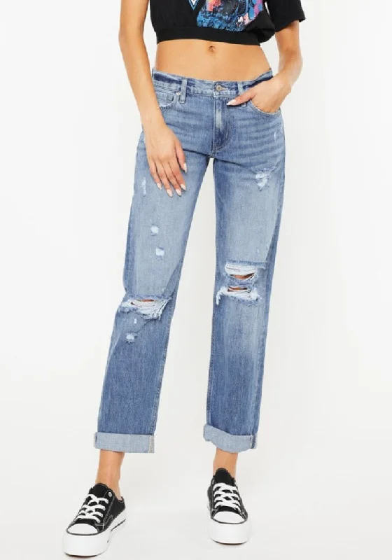 Kancan Mid Rise Distressed Straight Jeans Comfortable Low-Rise Jeans