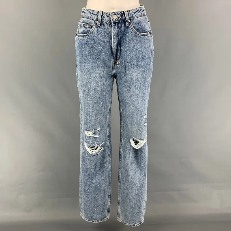 KSUBI Size 26 Blue Cotton Distressed Wide Leg Playback Vibez Thrashed Jeans Elegant Raw Hem Jeans KSUBI Size 26 Blue Cotton Distressed Wide Leg Playback Vibez Thrashed Jeans Elegant Raw Hem Jeans
