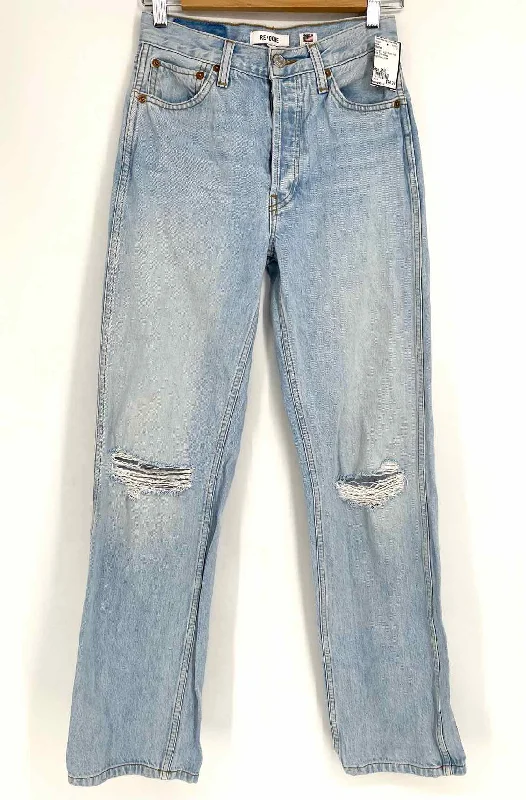 REDONE Loose Cut Women's Light Blue High Rise Distressed Size 25/0 Jeans Trendy Skinny Fit Jeans