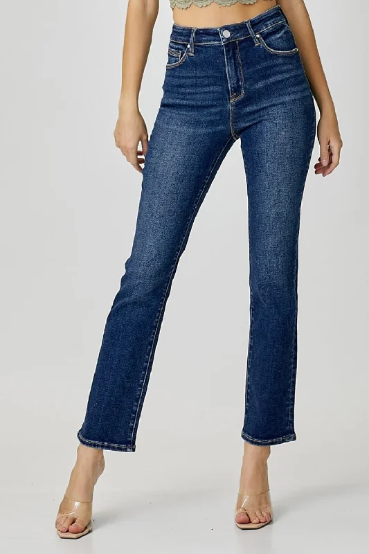RISEN Full Size High Waist Straight Jeans Comfortable Dark Wash Jeans