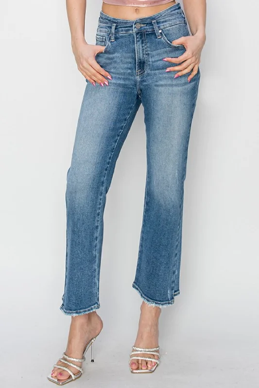 RISEN High Rise Slim Straight Jeans Trendy Flared Leg Jeans
