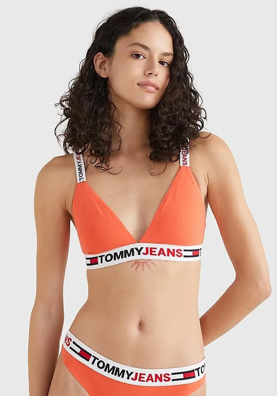 Tommy Jeans Womens Logo Triangle Bra, Hawaiian Coral Stylish Slim Fit Denim