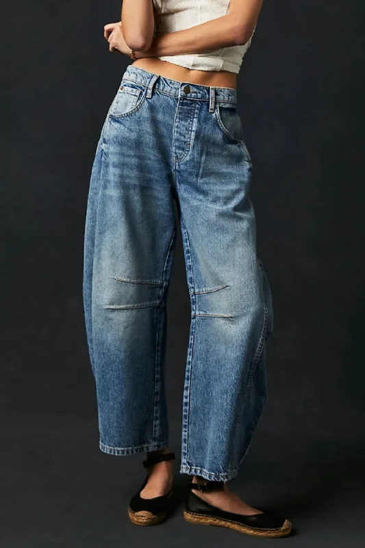 Wide Leg Barrel Jeans with Pockets Trendy Low-Rise Slim Jeans