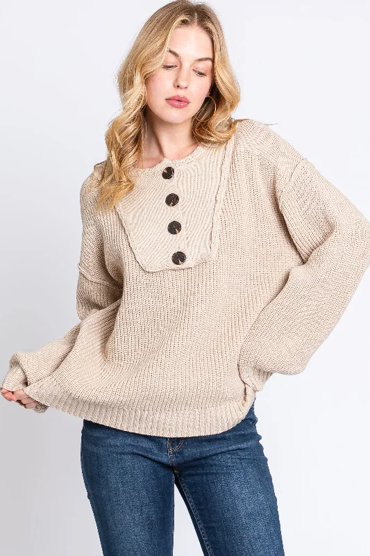Beige Front Button Knit Sweater Satin Fabric Silk Fabric Chiffon Fabric