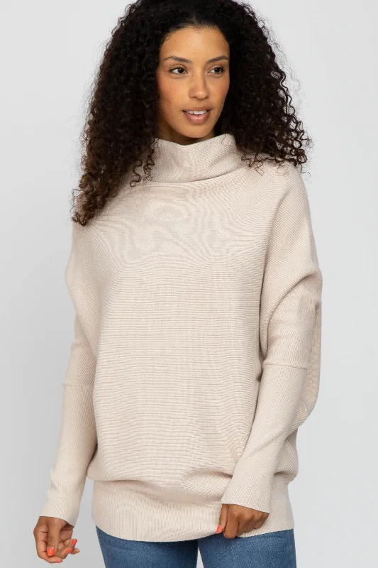 Beige Funnel Neck Dolman Sleeve Sweater Faux Fur Fabric Real Fur Fabric Shearling Fabric