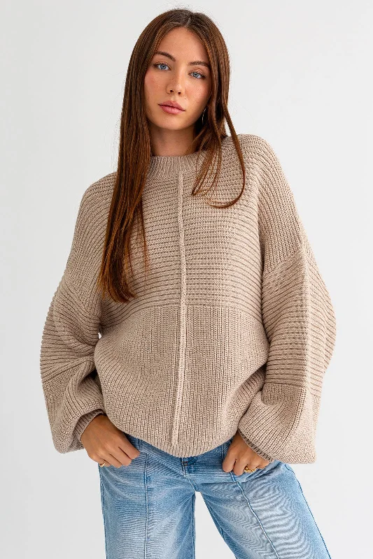 Beige Ribbed Sweater Zippered Front Buttoned Front Snap Front