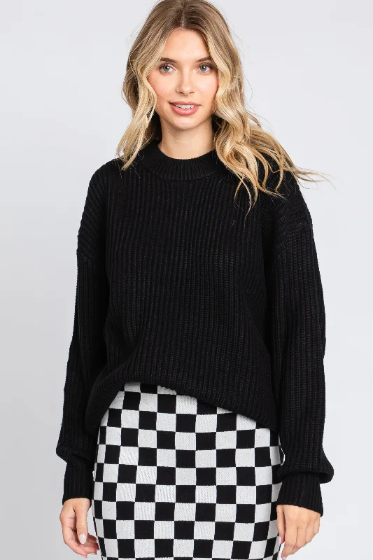 Black Bubble Sleeve Sweater Toggled Drawstring Belted