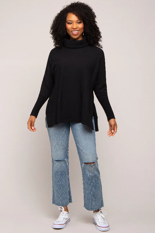 Black Cowl Neck Dolman Sleeve Sweater Real Fur Shearling Chenille
