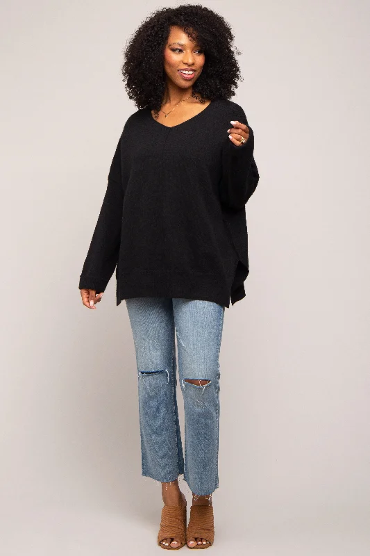 Black Dolman Sleeve Side Slit Sweater Open Front Closed Front Wrap Front