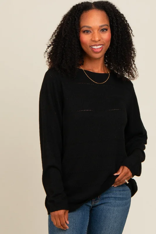 Black Knit Stitch Detail Long Sleeve Sweater Top Wool Sweater Cotton Sweater Cashmere Sweater Black Knit Stitch Detail Long Sleeve Sweater Top Wool Sweater Cotton Sweater Cashmere Sweater