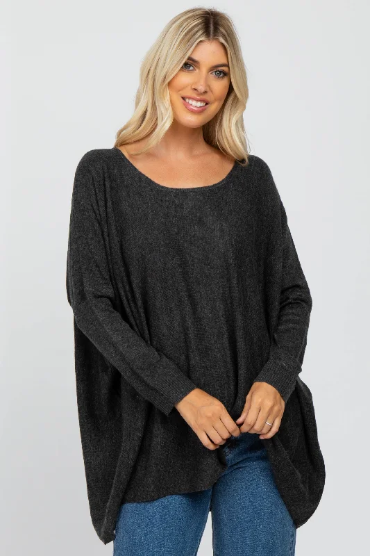 Black Soft Knit Dolman Sleeve Sweater Cable Knit Ribbed Knit Lace Knit