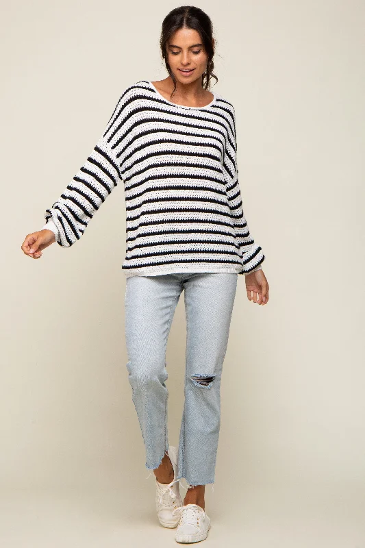 Black Striped Sweater Solid Color Striped Floral Print
