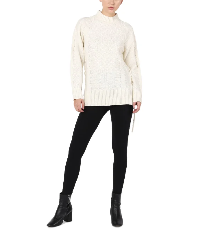 Black Tape Womens Long Sleeve Laced Up Side Cable Tunic Sweater Bright Pastel Dark