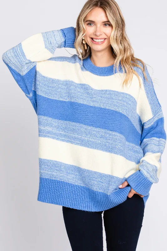 Blue Brushed Striped Sweater Sweater Knitwear Pullover
